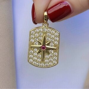 14K Gold Plated North Star Pendant Necklace Rhodium Finish Water-Resistant